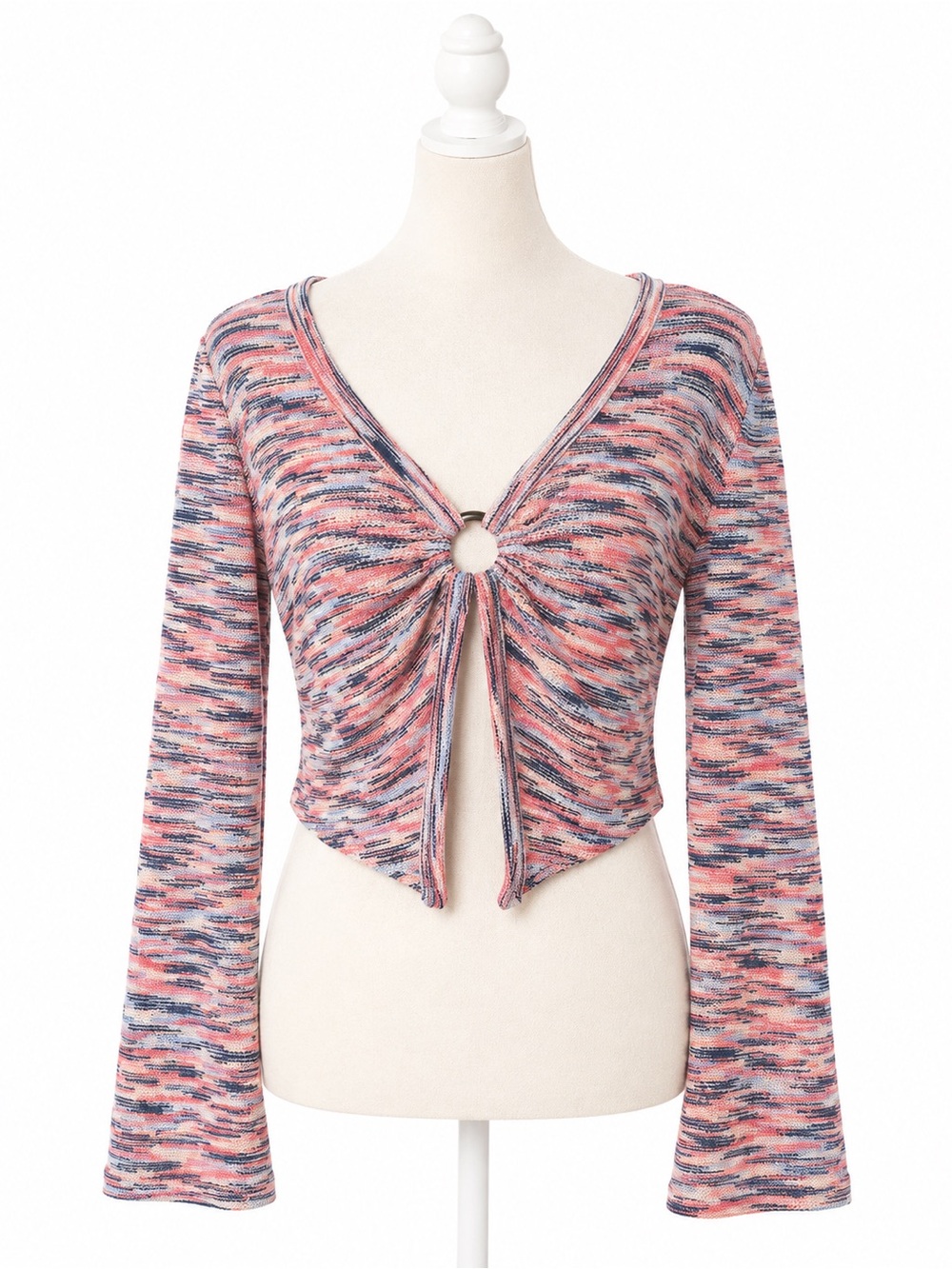 American Eagle Outfitters Pink Multi Knit Tie-Front Long Sleeve Top